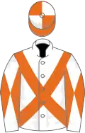 White, orange cross sashes, diabolo on sleeves, orange and white quartered cap
