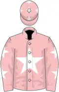 Pink, white star, white stars on sleeves and cap