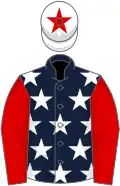 Dark blue, white stars, red sleeves, white cap, red star