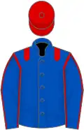Royal blue, red epaulets, royal blue sleeves, red seams, red cap