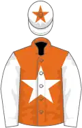 Orange, white star and sleeves, white cap, orange star