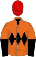 Orange, black triple diamond, halved sleeves, red cap