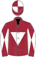 Maroon, white inverted triangle, diabolo on sleeves, quartered cap