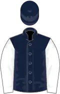 Dark blue, large white spots and sleeves, dark blue cap