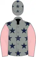 Grey, dark blue stars, pink sleeves