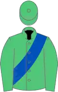 Emerald green, royal blue sash