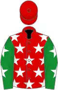 Red, white stars, green sleeves, white stars, red cap