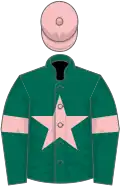 Dark green, pink star, armlets and cap