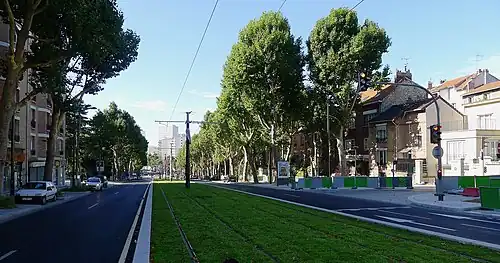 The boulevard heading to Porte de Bagnolet after roadworks for the tramway Line 3a ended in August 2012
