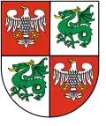 The coat of arms of the Warsaw West County used from 2000 to 2012.