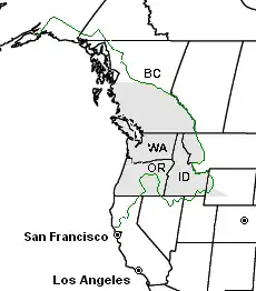 Image 37None of the multiple possible definitions of the Pacific Northwest is universally accepted. This map shows three possibilities: (1) The shaded area shows the historical Oregon Country. (2) The green line shows the Cascadia bioregion. (3) The labeled states and provinces include Washington, Idaho, Oregon and British Columbia. (from Pacific Northwest)