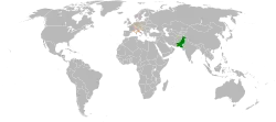 Map indicating locations of Pakistan and Switzerland