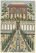 Palace Garden of Hazar Jarib in Aliabad, late 17th century. Commissioned by a Dutchman. Note perspective & treatment of trees.[2]&nbsp;Rijksmuseum
