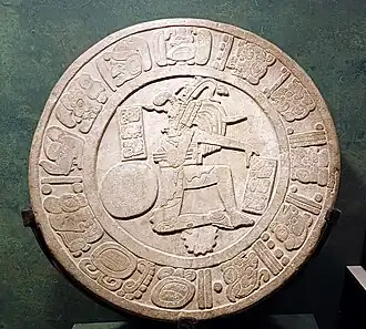 Image 28Ballgame marker from the classic Lowland Maya site of Chinkultic, Mexico depicting a ballplayer in full gear (from Mesoamerica)