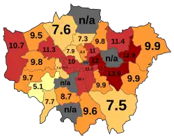 Percentage of Reception age children obese in 2020