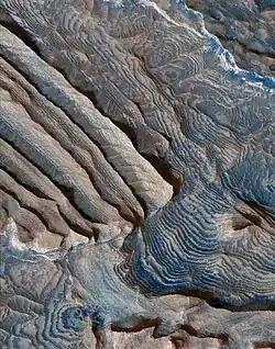 Closeup of the periodic layering in Becquerel crater