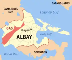 Map of Albay with Oas highlighted