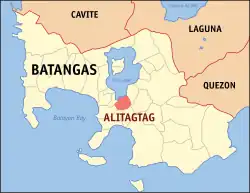Map of Batangas with Alitagtag highlighted