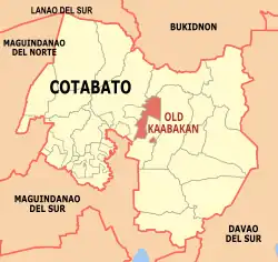 Map of Cotabato with Old Kaabakan highlighted