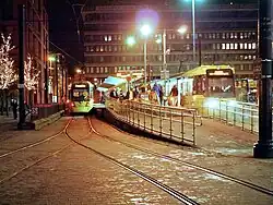 Piccadilly Gardens tram stop in December 2013.