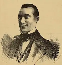 drawing of head and shoulders of white man, clean-shaven, with neat dark hair