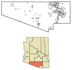 Location of South Komelik in Pima County, Arizona.