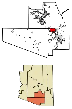 Location of Marana in Pima County and Pinal County, Arizona