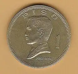 Rizal on the obverse side of a 1970 Philippine peso coin