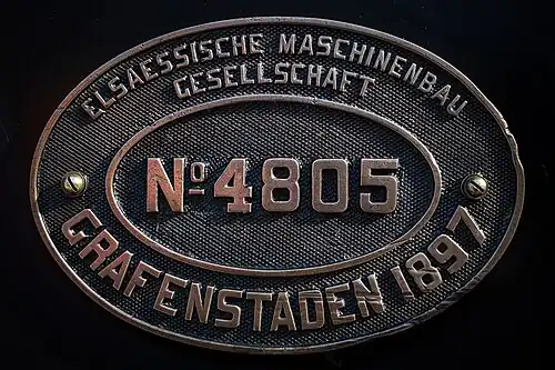 Builder's plate of EM-GG NR 4805