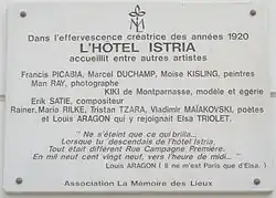 Commemorative plaque, 29 rue Campagne-Première, Paris, 75014