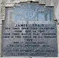A plaque on the building commemorating the life of James Braid