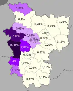 Poles in the region &nbsp;&nbsp;>15% &nbsp;&nbsp;5–15% &nbsp;&nbsp;2–5% &nbsp;&nbsp;1–2% &nbsp;&nbsp;0.5–1% &nbsp;&nbsp;<0.5%