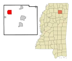 Location of Thaxton, Mississippi