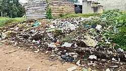 Polythene bags and other plastic waste dumped openly in Kyarushozi town in Kyenjojo District in Uganda