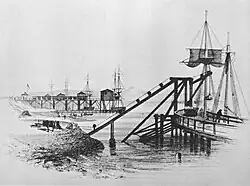 Coal drops at Port Clarence, Teesside, in 1915 (engraving by T. H. Hair)