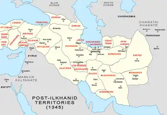 Territory of the Sarbadars in the Post-Ilkhanid period (1345)