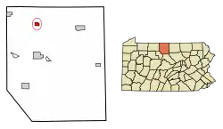 Location of Oswayo in Potter County, Pennsylvania.