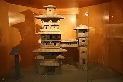 Two residential towers joined by a bridge, pottery miniature, Han dynasty (202 BC – AD 220)
