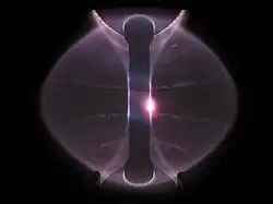 A plasma test in the MAST experiment at Culham Centre for Fusion Energy, 2013.