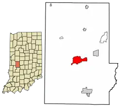 Location of Greencastle in Putnam County, Indiana.