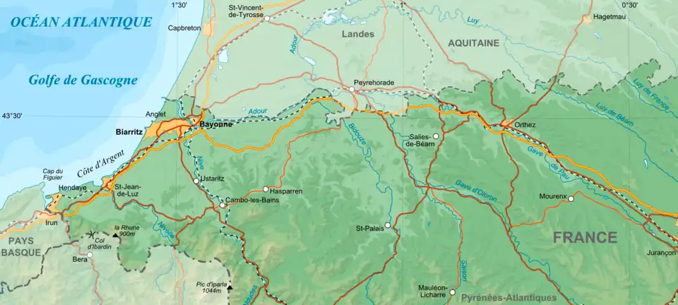 Map shows the French department of Pyrenées-Atlantiques.