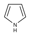Pyrrole, a 5-membered heterocyclic organic compound, methine hydrogen atoms implied, not shown (aromatic).