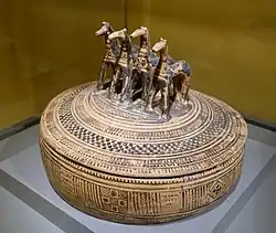 Attic pyxis with four horse figurines on top, c. 735 BC, Wadsworth Atheneum, Hartford