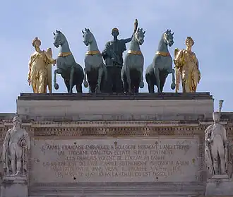 Peace riding a chariot, atop Arc de Triomphe du Carrousel by François Joseph Bosio (1828)