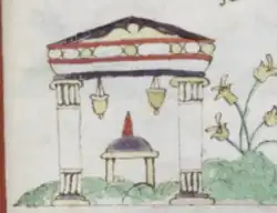 A hand-drawn illustration of a tomb.