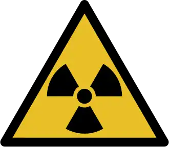 The trefoil symbol used to warn of presence of radioactive material or ionising radiation