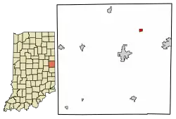 Location of Saratoga in Randolph County, Indiana.