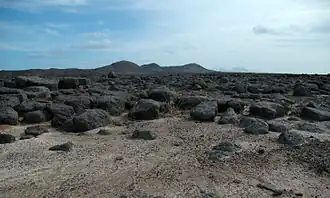 Raso Island with location of Raso lark nest in centre of view