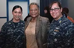 photograph of Raye Montague with two female sailors