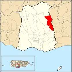 Location of barrio Real within the municipality of Ponce shown in red